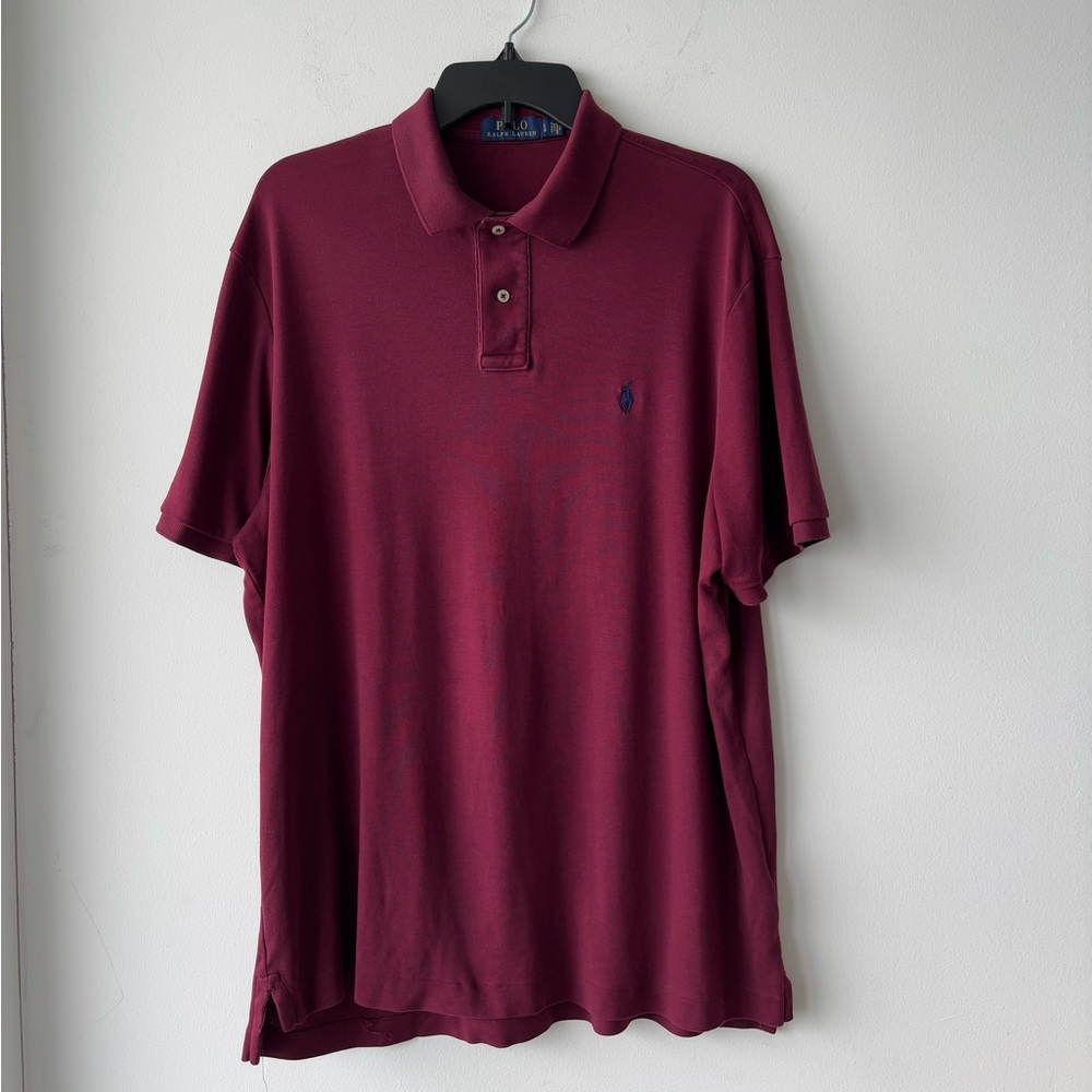 Polo Ralph Lauren Polo Shirt Burgundy Short Sleeve Cotton Men L Preppy See Below